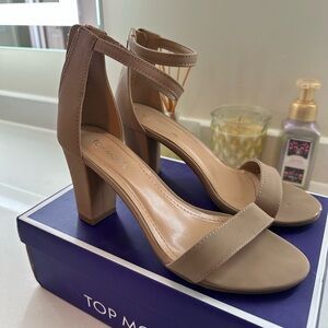 TOP Moda Women's Beige Ankle Strap Heels